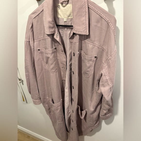 Anthropologie-PILCRO- DUSTER SHIRT JACKET- MAUVE-LONG- OVERSIZED FIT- XS - Picture 5 of 11